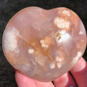 2.9&quot; Flower Agate Heart   Pink White Plume Stone Agate Eye Gemstone Crystal Heart #1