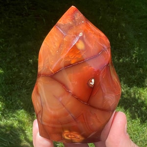 3.3&quot; Carnelian Flame #11 Small Crystal Spiral, Natural Red Agate, Polished Stone, Self Standing, Home Decor Gift for Her, Virgo Birthstone