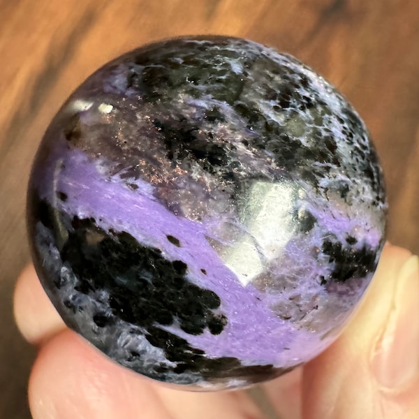 1.4" Charoite Sphere #2 Small Chatoyant Bright Purple Black and Pink Gemstone Decor, Crystal Ball, Gift for Her, for Sagittarius, Third Eye
