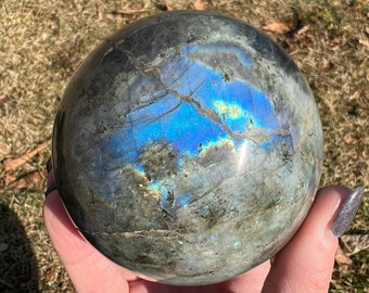 3.4" Large Labradorite Sphere, Rainbow Labradorite, Blue Labradorite Crystal Ball, Flashy Labradorite, Gemstone Sphere, Home Decor Gift #2