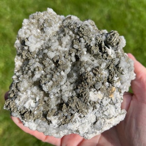 Pyrite Crystals on Calcite & Green Fluorite from Morocco, Large Crystal Cluster, Double Sided Mineral Specimen, Cabinet Size, Gemstone Decor