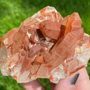 Blood Red Quartz Cluster from Morocco,  Hematoid Quartz Crystal Display,  Bright Red #4