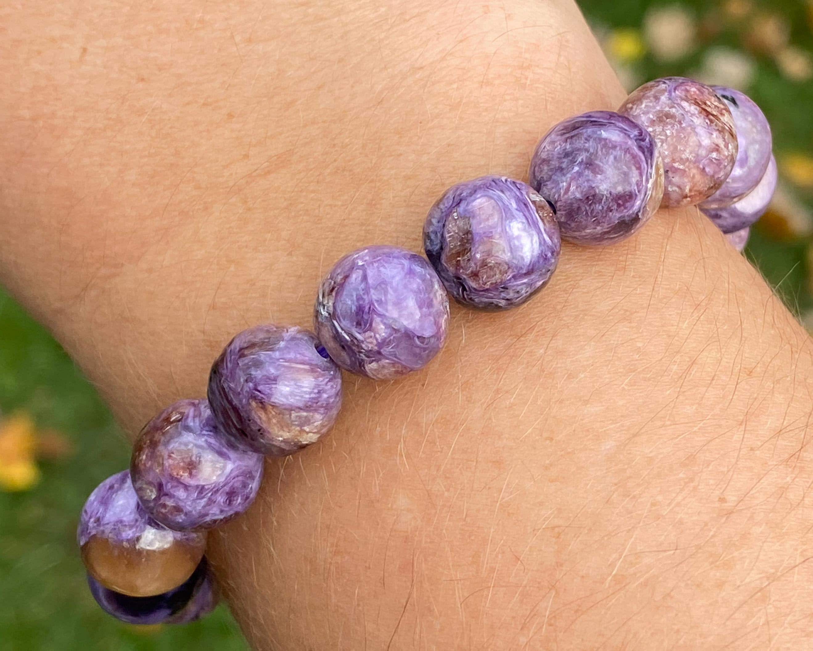 Charoite Gemstone Bracelet 11mm Purple Chatoyant Crystal