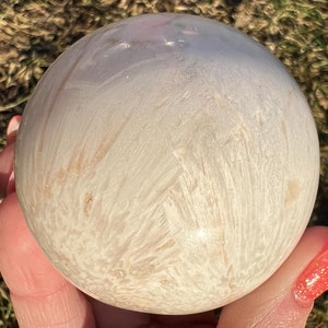 2.3&quot; Scolecite and Stilbite Sphere, Green Apophyllite, Polished Crystal Ball, Peach Pink Stilbite, Chatoyant, Housewarming Gift for Her #3