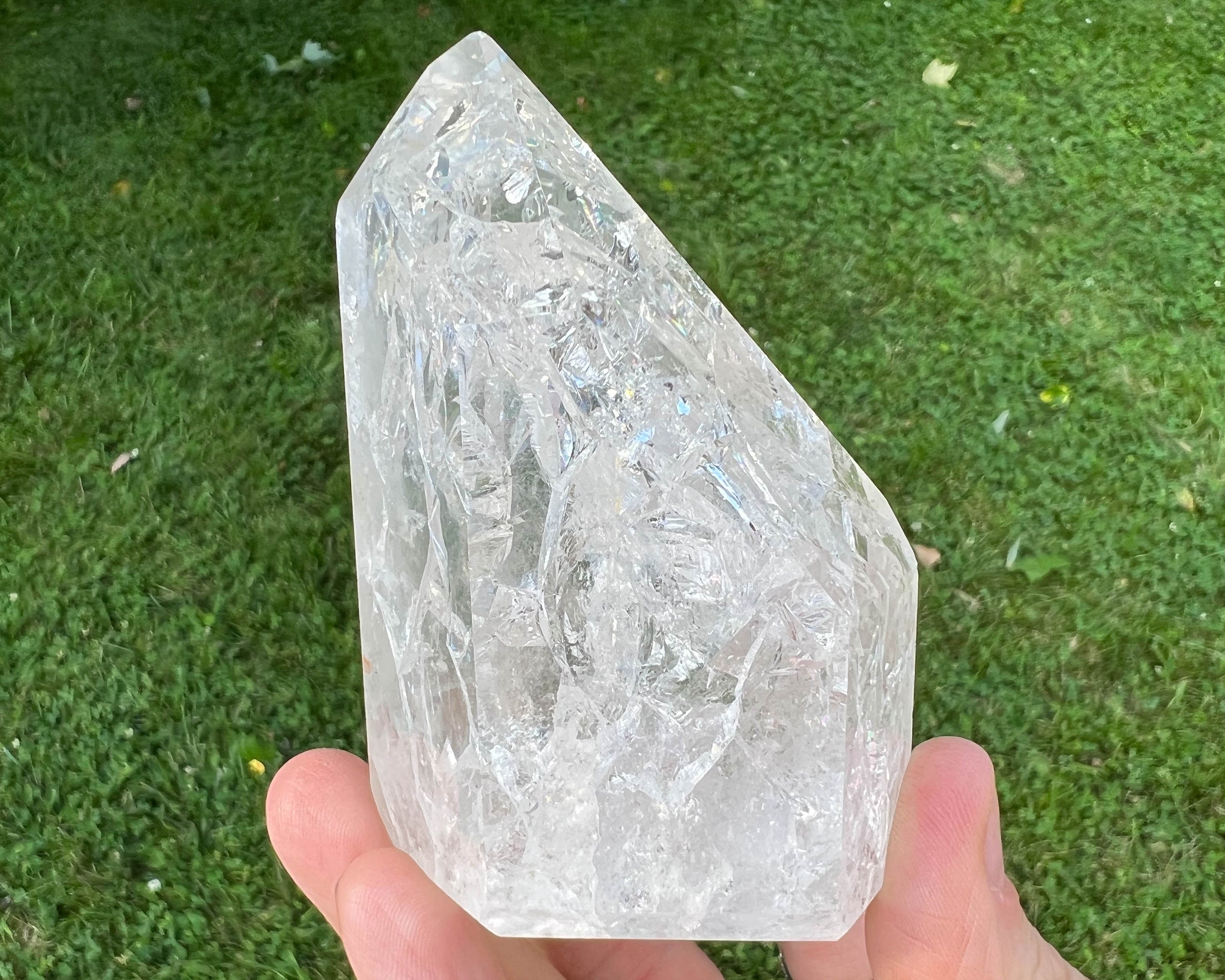 Gran de cuarzo lemuriano iris punta de cuarzo -