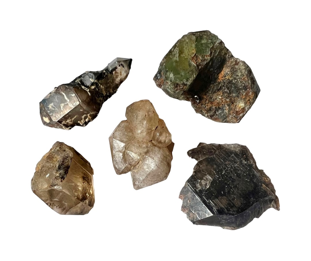 ナミビア エロンゴ産 スモーキーエレスチャル ナミビア産鉱物のクリスタルセット：グリーンフローライト