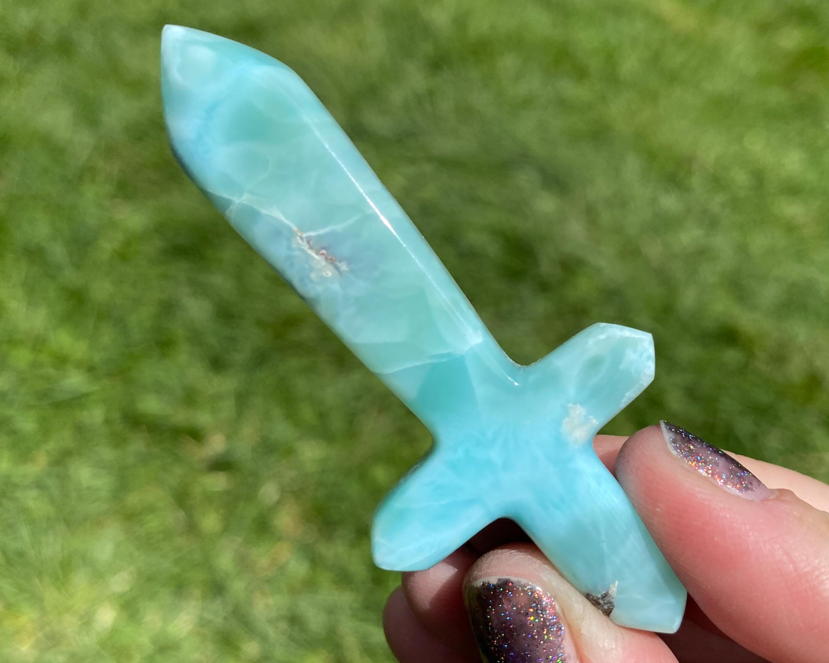 2.8" Larimar Sword, Crystal Knife, Bright Blue Gemstone, Dominican Republic