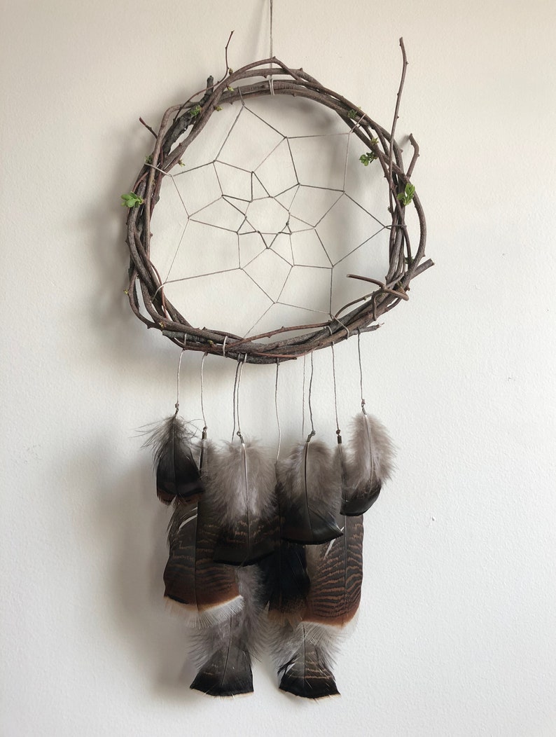 Vine Dream Catcher with Iridescent Wild Turkey Feathers image 3