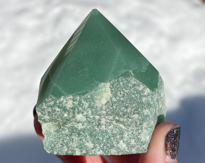 Aventurine Tower Semi Polished Self Standing Natural Sides Rough Sides Top Polished Green Aventurine Point