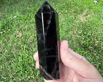 Black Rose Quartz Tower, Polished Point, Crystal Decor, Self Standing, Birthday Gift for Women, Witchy Gift for Her, Black Crystal Goth #2