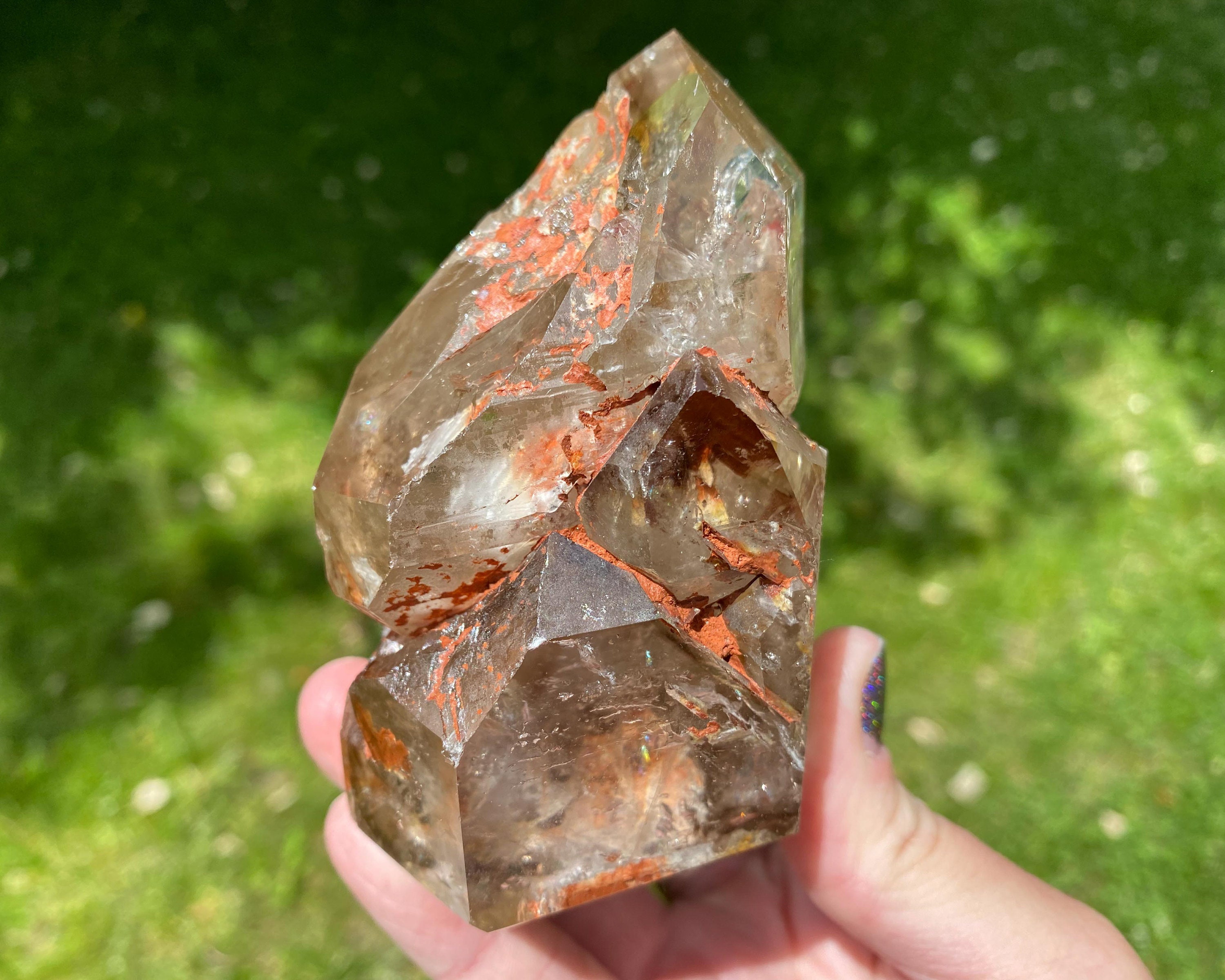 3.8インチ エレスチャルクォーツタワー（虹付き）、スケルトンクォーツ