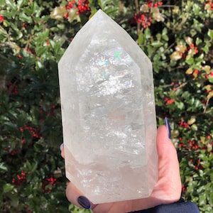 6.5&quot; Large Quartz Tower with Rainbows L7 Clear Polished Crystal Point, Gemstone Home Decor, Witchy Gift for Her, Crystal for Taurus, Aries