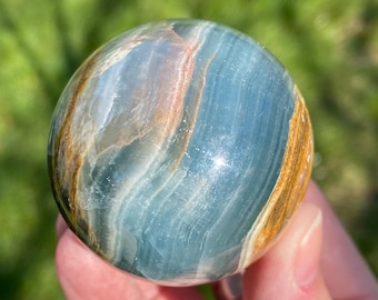 2 in Aquatine Lemurian Calcite Sphere, Blue Onyx Crystal, Argentina, Aragonite Gemstone #1
