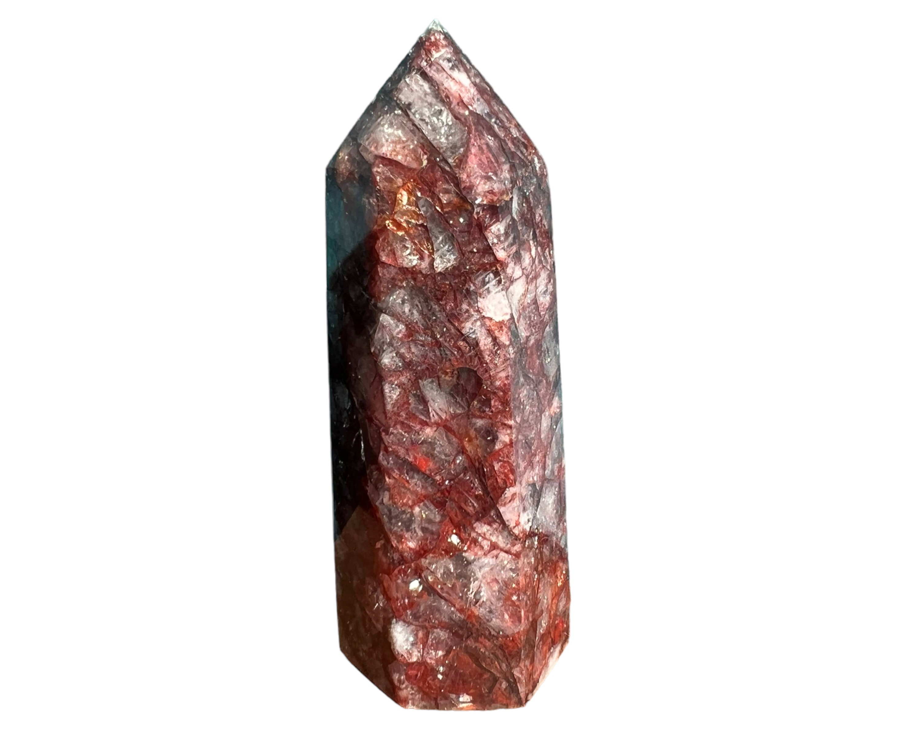 3.4インチ レッドヘマタイトクォーツタワー、ファイヤークォーツ