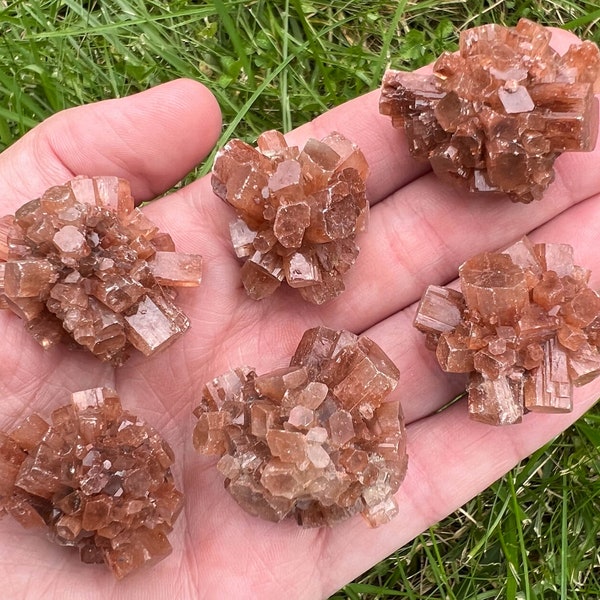 Set of 6 Aragonite Crystal Clusters #1 Orange Starburst Sputnik Natural Rough Aragonite from Morocco, for Altar, Gemstone Home Decor Gift