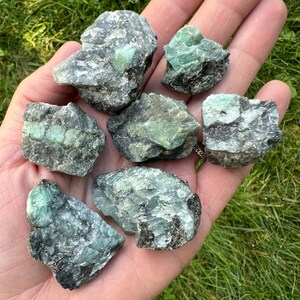 Set of Rough Emerald Stones, Green Beryl in Matrix, May Birthstone, Gift for Her, Raw Gemstone for Gemini, Crystal for Cancer, Witchy Decor