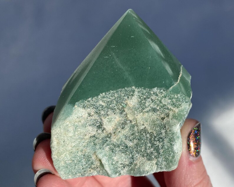Aventurine Tower Semi Polished Self Standing Natural Sides Rough Sides Top Polished Green Aventurine Point