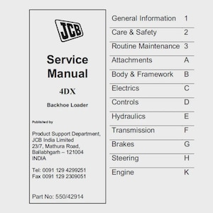 JCB 4DX Backhoe Loader Publication 550/42914 Workshop Service Manual PDF digital download