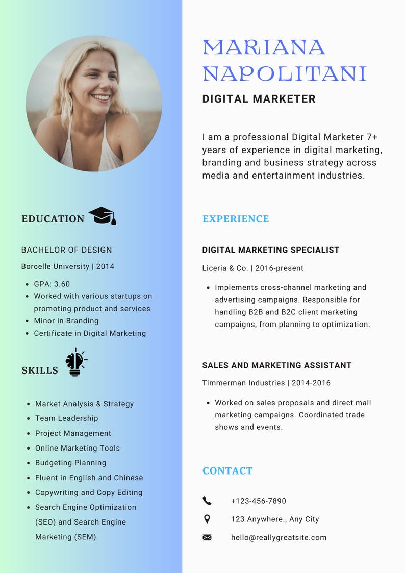 Editable Resume Template | Modern CV Canva Template | Digital Download