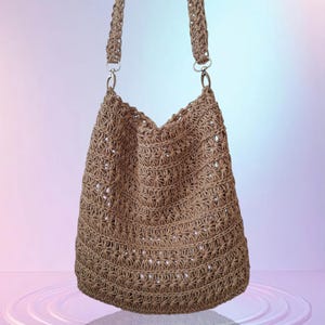Handmade Crochet Raffia Shoulder Bag Boho Summer Tote with Wide Strap