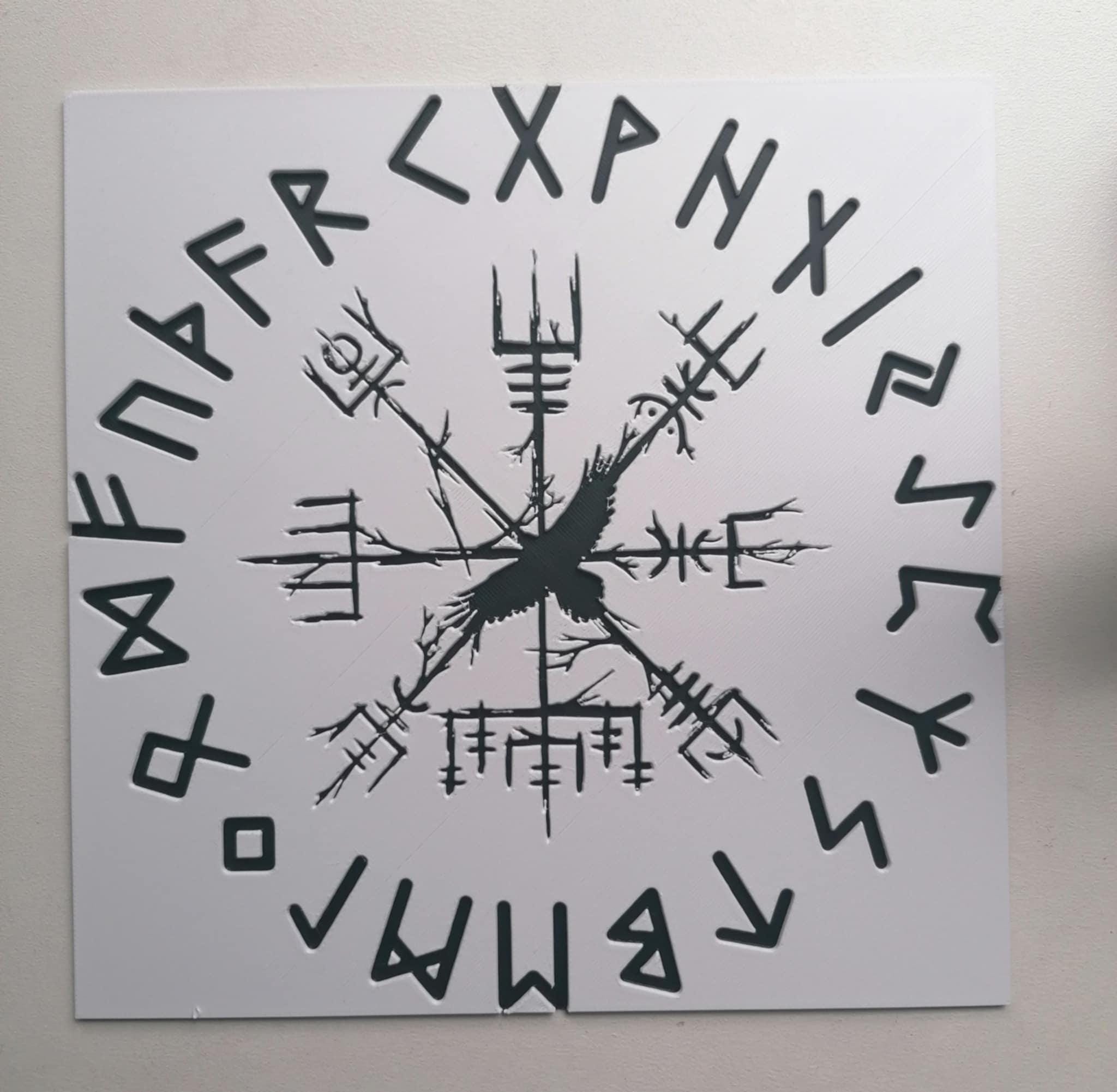 Viking Compass & Runes Wall Art | Vegvisir Raven Silhouette | Norse ...