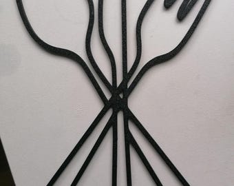 Minimalist Cutlery Wall Art | Spoon Knife Fork Silhouette | Modern Kitchen Decor in Black PLA