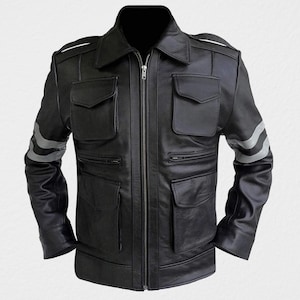 Resident Evil 6 Leon Kennedy Jacket – Black Leather Cosplay Moto Coat | Men&#39;s RE6 Gaming Jacket