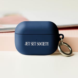 Navy Rubber Case for AirPods® with Jet Set Society print