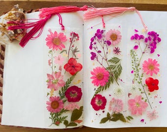 Pressed Flower Bookmark: Bible Verse, Pink, Purple, Yellow