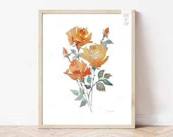 Roses Bouquet Watercolor Art – Instant Digital Download Decor