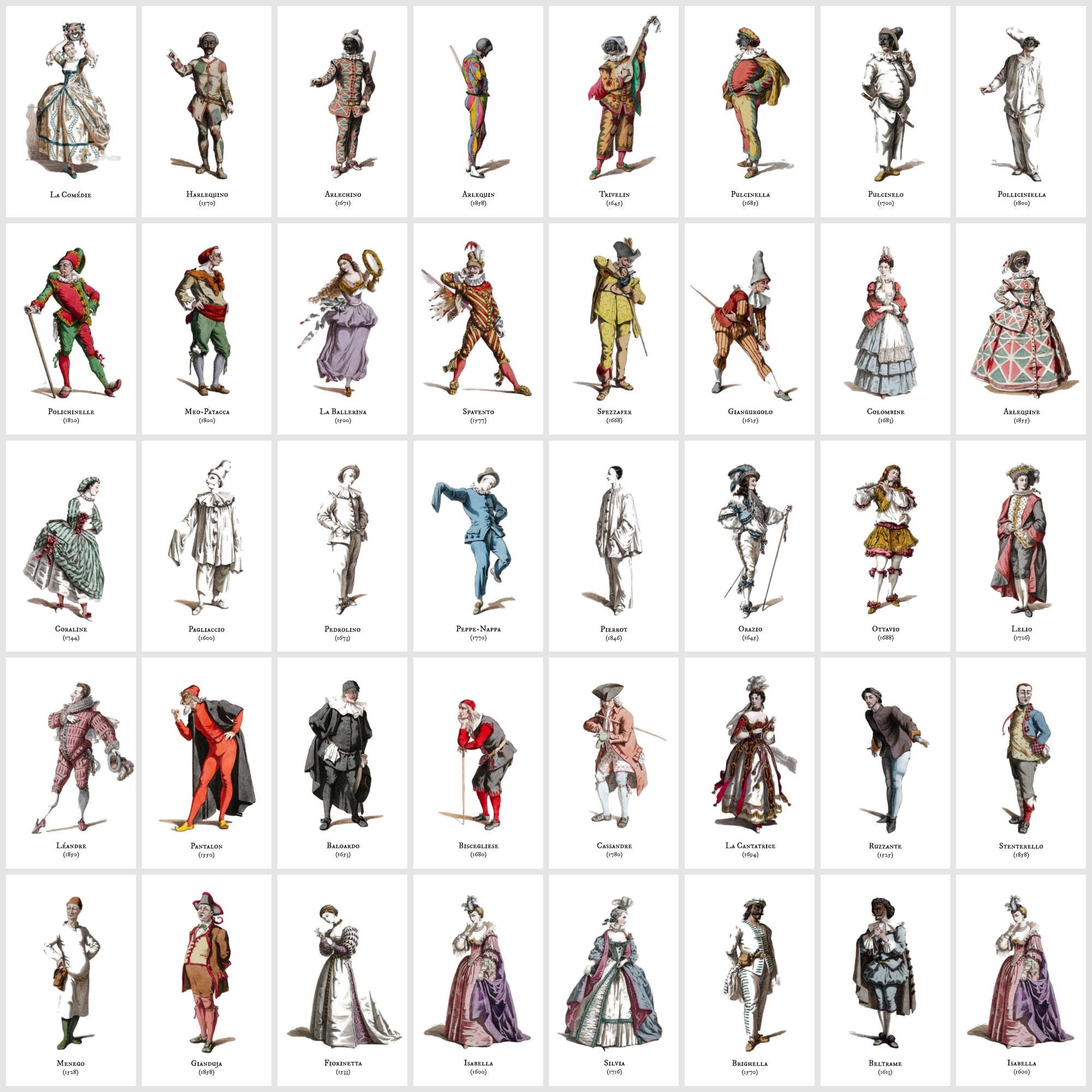 La Commedia Dell'arte Characters Digital Images for Crafts, Printable ...