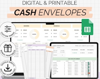Cash Envelope System Google Sheets Budget Spreadsheet Digital Cash Stuffing Envelope Inserts Cash Tracker Insert Printable Budget Template