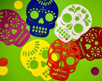 6 Sugar Skulls SVG Bundle - Papel Picado | Día de los Muertos Bundle | Cricut and Laser Cut Files | DIY Mexican Decor. Instant Dowload