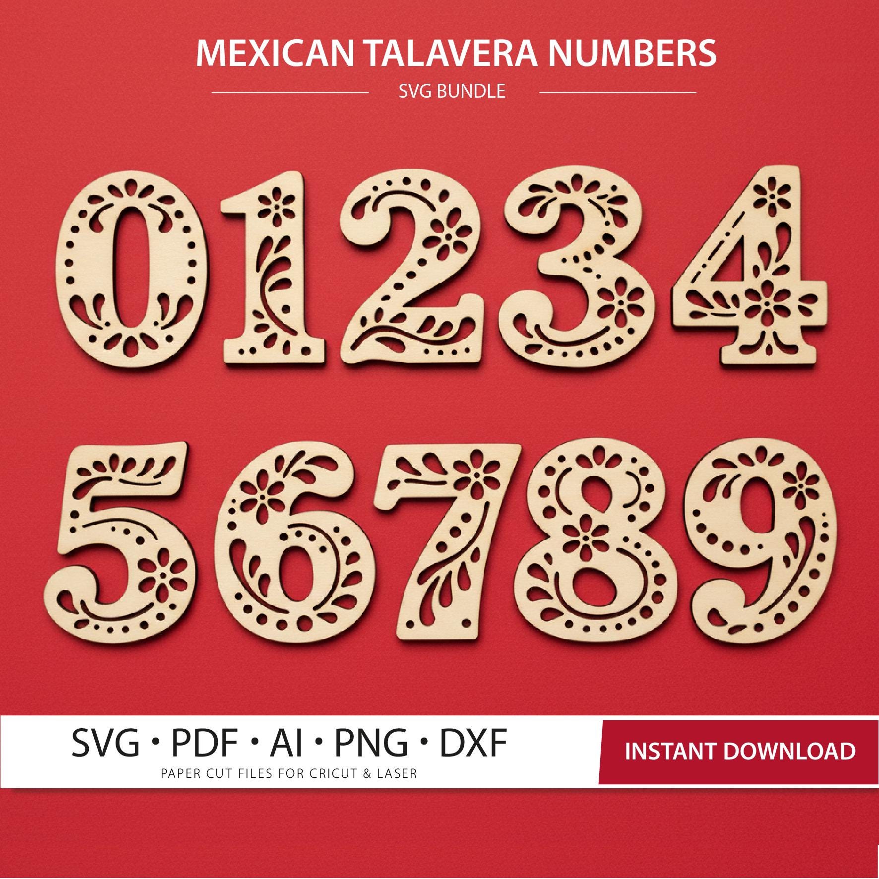 Salsa Numbers Mexican Talavera Numbers SVG Bundle 0–9 | Decorative Number SVG | Papel ...