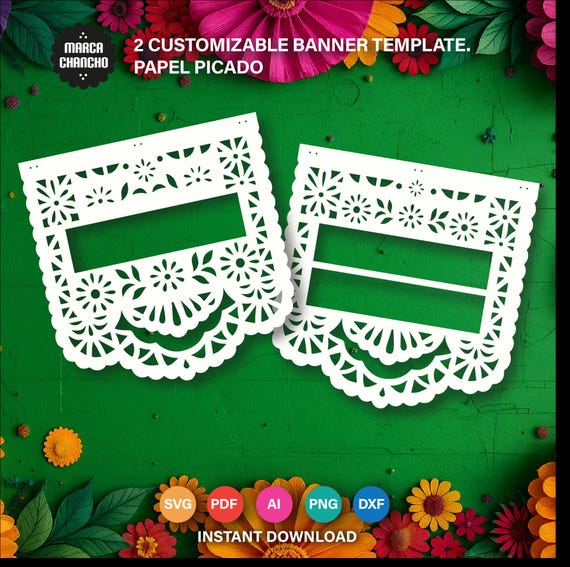 Editable Papel Picado SVG, Personalized Name Banner, Mexican Party Decor, Laser Cut File, Cricut Glowforge Template