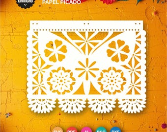 Mexikanische Papel Picado SVG Banner - Fiesta Dekorationen, Laser Cut & Papercut Vorlagen, Party Dekor – Digitale Dateien – Schmetterling - Mariposa