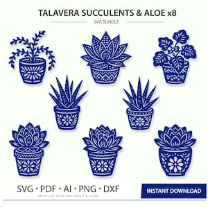 Talavera Succulent SVG Bundle, Aloe Vera Plant SVG, Mexican Pottery, Potted Plant Cut Files, Cricut, Laser Cut, DXF