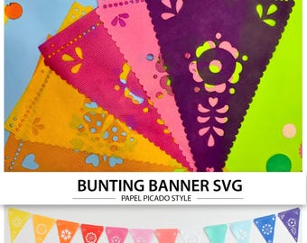 Triangle Bunting Banner SVG, Papel Picado Style Flags, Party Decor Template, Laser Cut File, Cricut Glowforge SVG