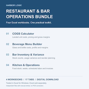 Paquete de Excel para restaurantes y bares: Inventario, precios de bebidas, desperdicios y planificación de mano de obra. imagen 1