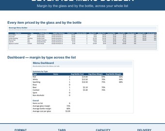 Beverage Menu Builder Excel Spreadsheet: Wine Pour Cost and Margin Calculator