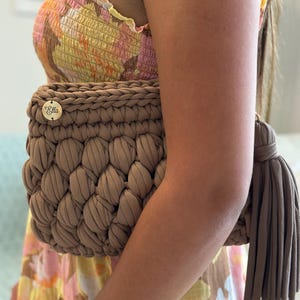 Chocolate Brown Crochet Clutch: Handmade Cotton Purse with Tassel