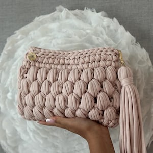 Handmade Baby Pink Crochet Bag, Elegant Hand Knitted Purse Bag, Clutch Crochet Bag, Hand Woven Clutch Bag, Boho Style Purse