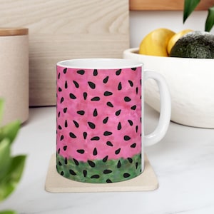 Watermelon Print Ceramic Mug - Fresh Fruit Coffee Cup, Summer Beverage Holder, Cute Gift for Fruit Lovers