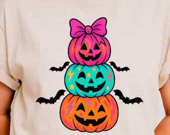 Citrouilles d'Halloween néon rétro PNG : Clipart effrayant pastel (téléchargement numérique)