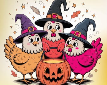 Clipart di Halloween con pollo in formato PNG/costume da strega (download digitale)