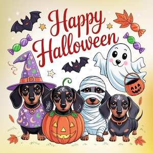Halloween Dachshund Costume Clipart – PNG Dog Art (Digital Download)