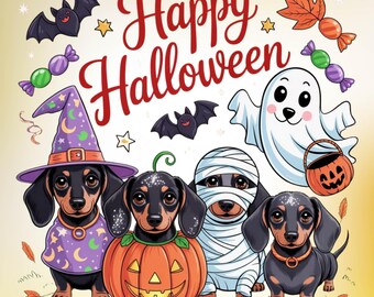 Clipart costume d'Halloween teckel – PNG Dog Art (téléchargement numérique)