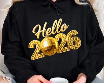 Hello 2026 PNG, New Year Clipart, Gold Leopard Print Design, Glam PNG, Digital Download