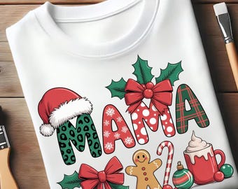 Festive Christmas Mama PNG | Holiday Sublimation Clipart | Mom Christmas Design