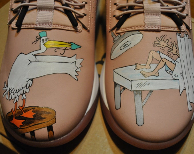 Hand Painted Cove Nursing Shoes Stork delivering baby sorry sold